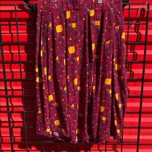 LuLaRoe maroon and Yellow Midi Skirt Cocktail